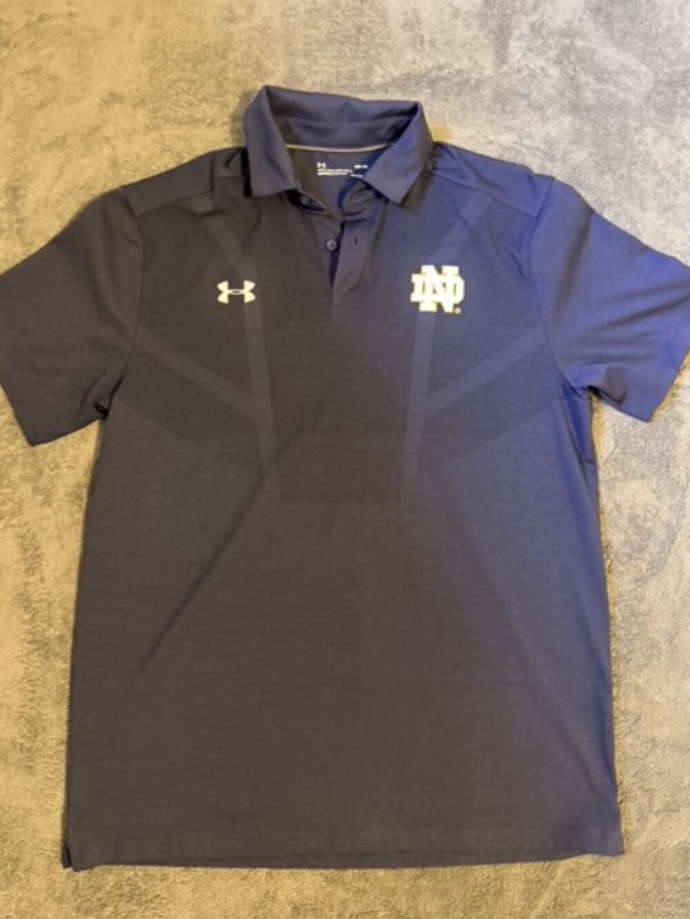 Under Armour Notre Dame Polo Shirt Navy Gold ND Logo Mens Md
